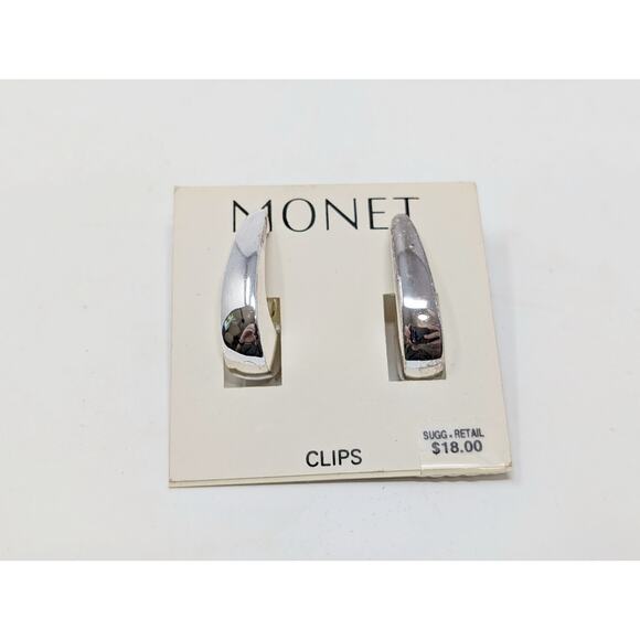 Monet Earrings Silver Tone Slim Hoop Style Screw Back Corpcore New - Picture 1 of 4
